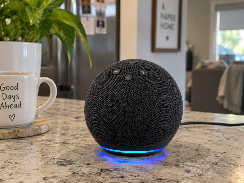 Amazon Echo Dot Max placed on table