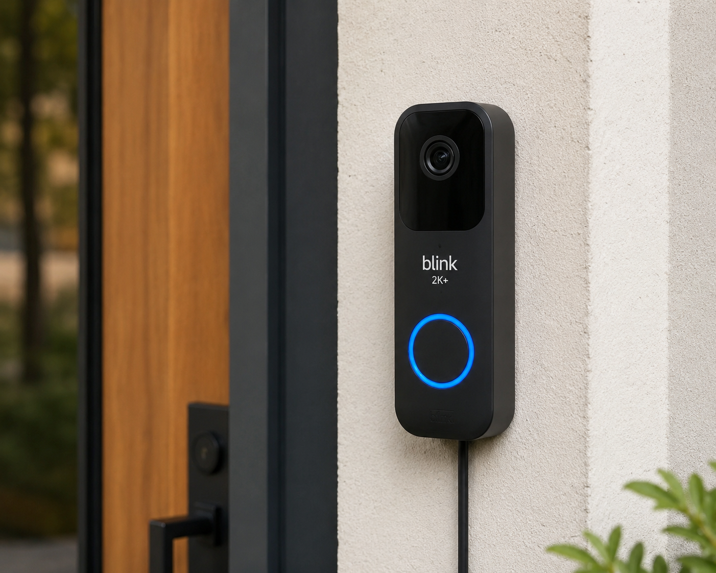 Blink Wired Doorbell 2K+ installed on a front door