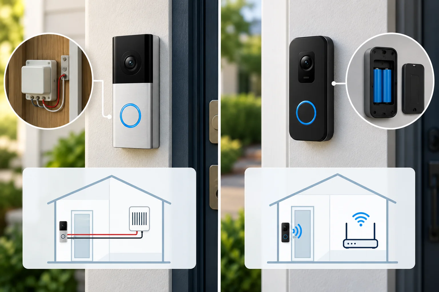 Wired vs Wire-Free Installation Diagram