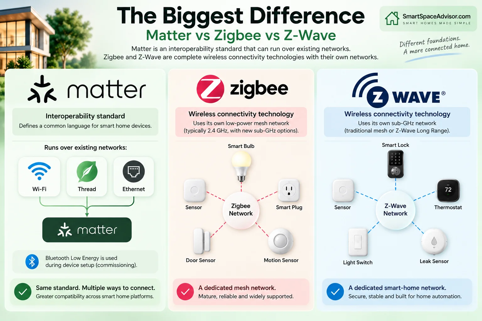 Difference between Matter, Zigbee and Z-Wave smart home technologies