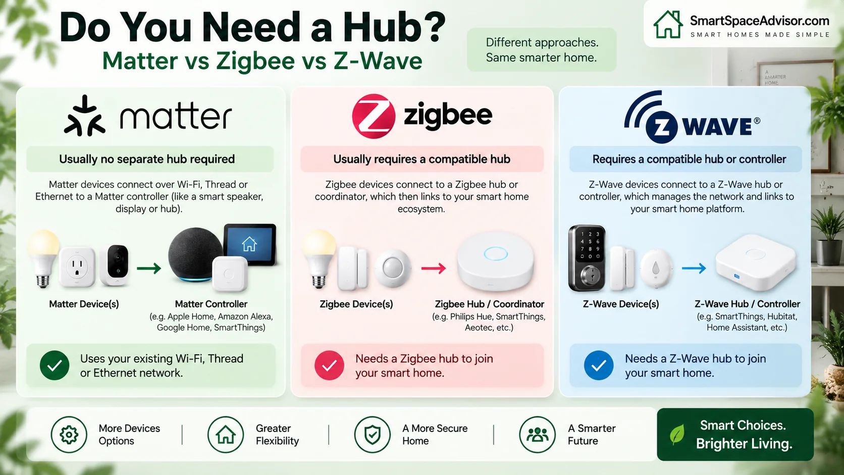 Matter, Zigbee and Z-Wave hub requirements compared