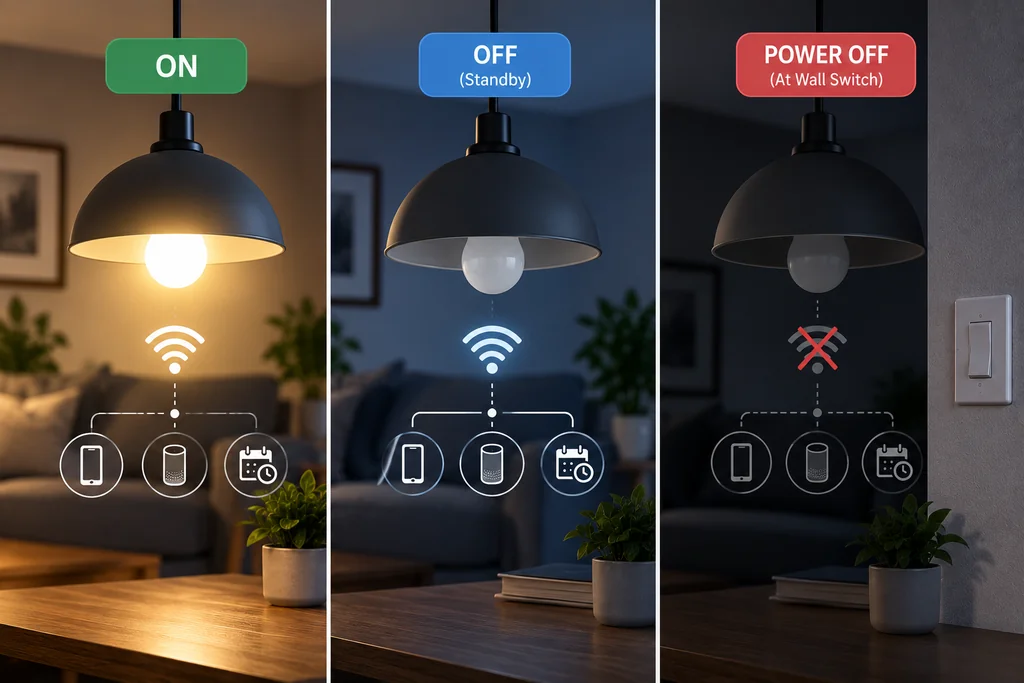 Smart bulb on vs standby vs completely powered off at the wall switch